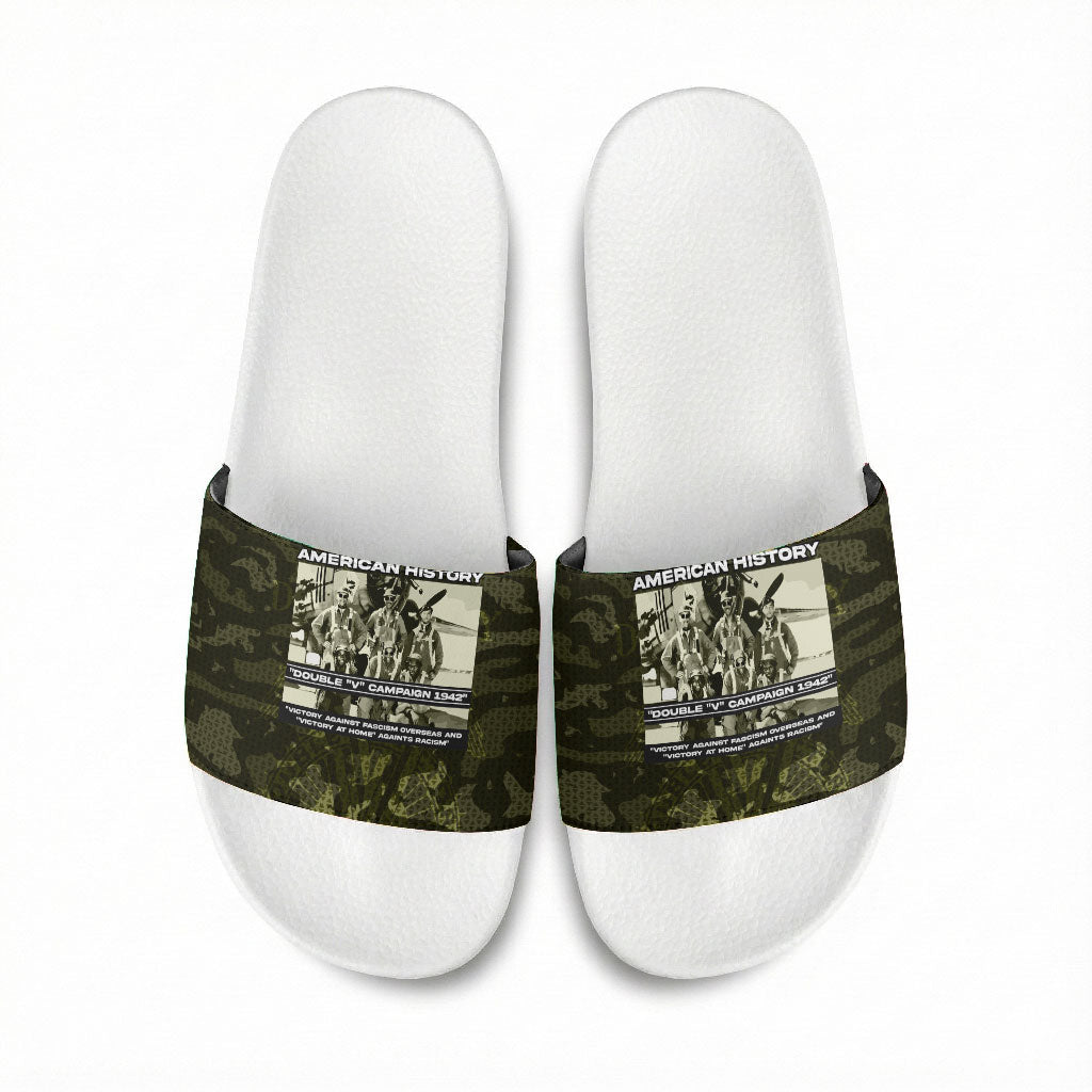 Double V Campaign American History 1942 Slide Sandals Military Camouflage Tuskegee Airmen World War II