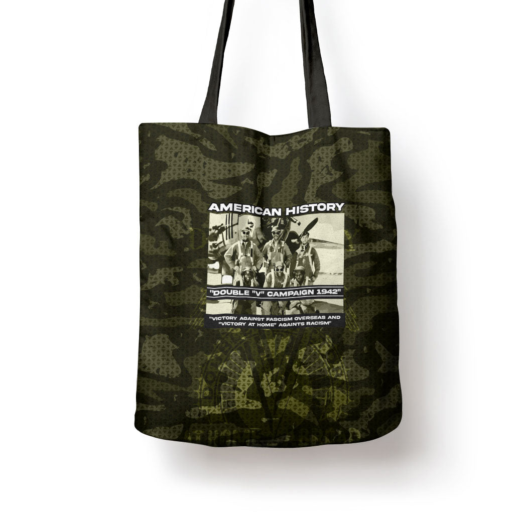 Double V Campaign American History 1942 Tote Bag Military Camouflage Tuskegee Airmen World War II