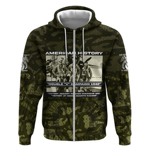 Double V Campaign American History 1942 Zip Hoodie Military Camouflage Tuskegee Airmen World War II