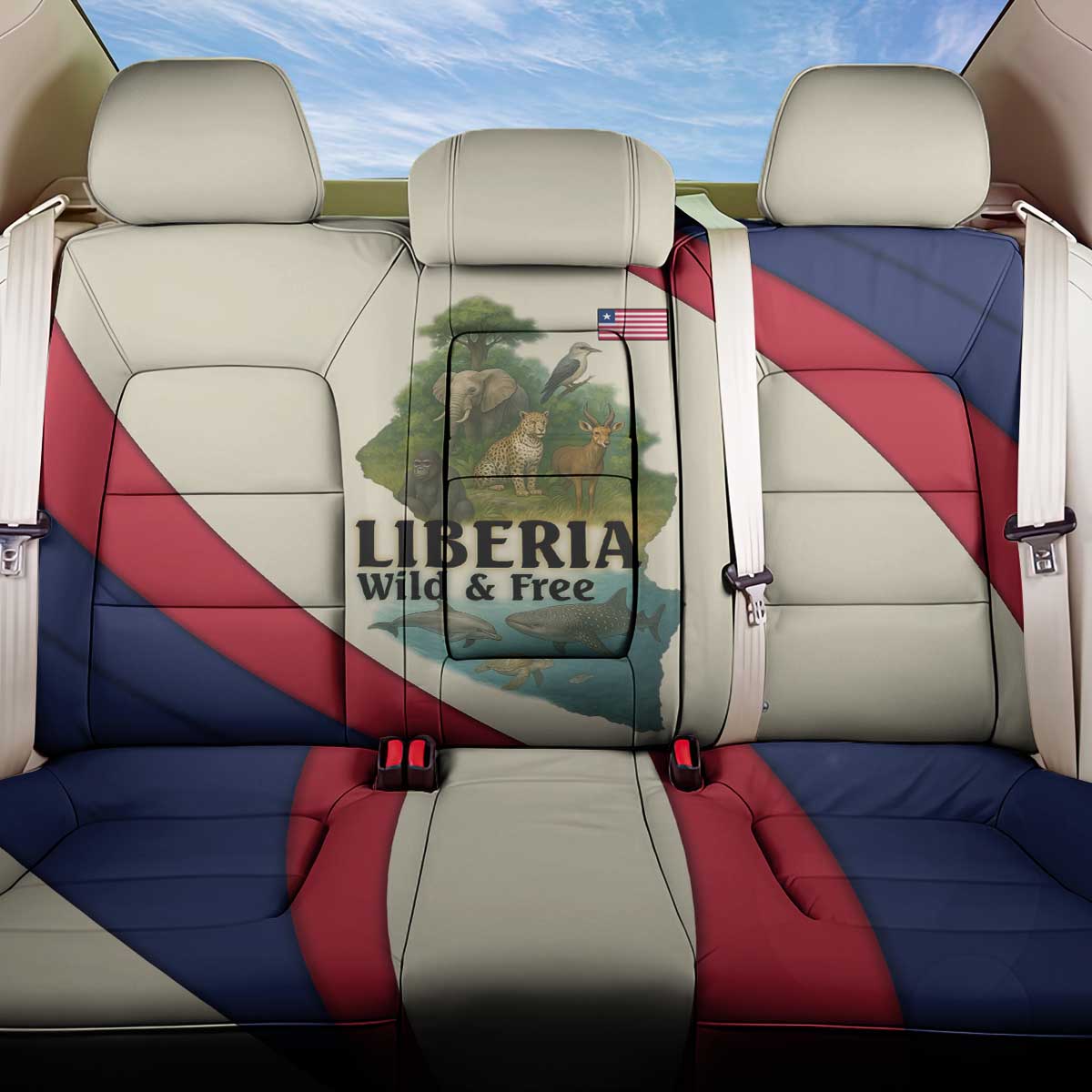 Liberia Wildlife Back Car Seat Cover African Safari and Ocean Marine Life - African Pride
