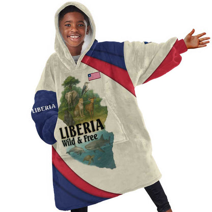 Liberia Wildlife Kid Wearable Blanket Hoodie African Safari and Ocean Marine Life - African Pride