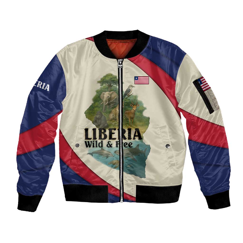 Liberia Wildlife Sleeve Zip Bomber Jacket African Safari and Ocean Marine Life - African Pride