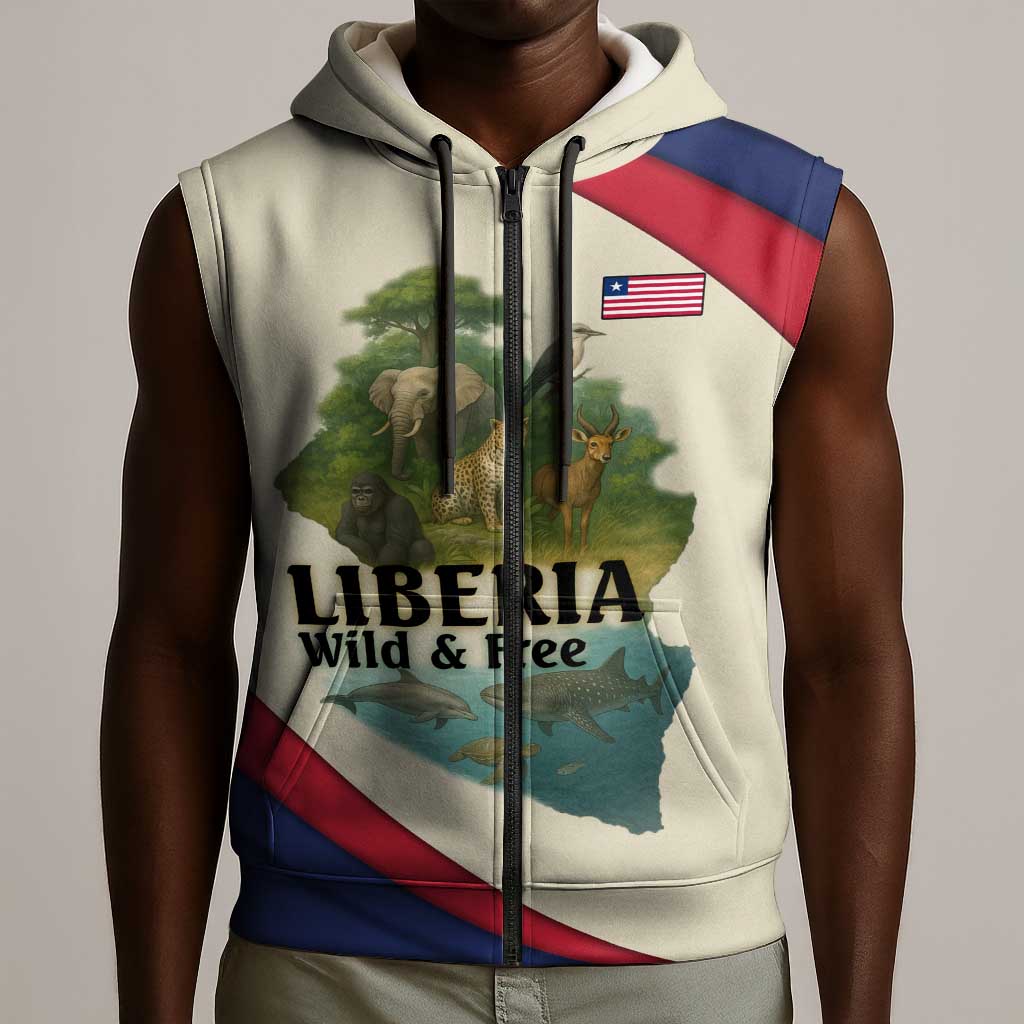 Liberia Wildlife Sleeveless Zip Hoodie African Safari and Ocean Marine Life - African Pride