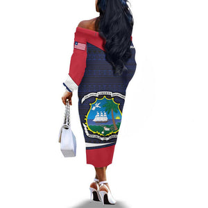 Liberia National Emblem Off The Shoulder Long Sleeve Dress Tribal Pattern and Heritage Colors - African Pride