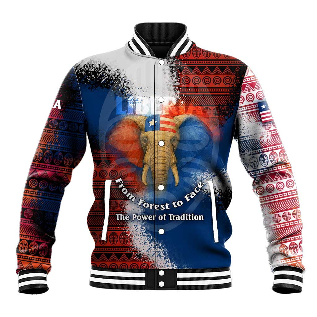 Liberia Elephant Power of Tradition Baseball Jacket Tribal Red Blue Splash - African Pride