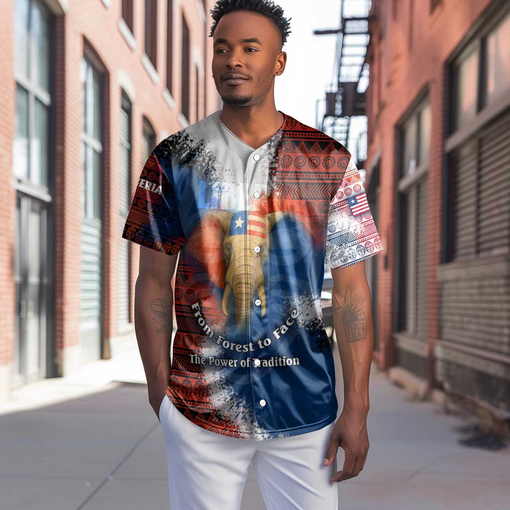 Liberia Elephant Power of Tradition Baseball Jersey Tribal Red Blue Splash - African Pride