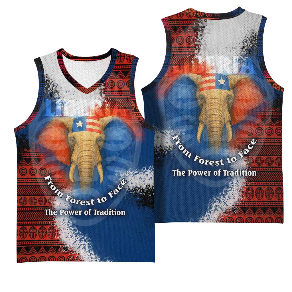 Liberia Elephant Power of Tradition Basketball Jersey Tribal Red Blue Splash TS04