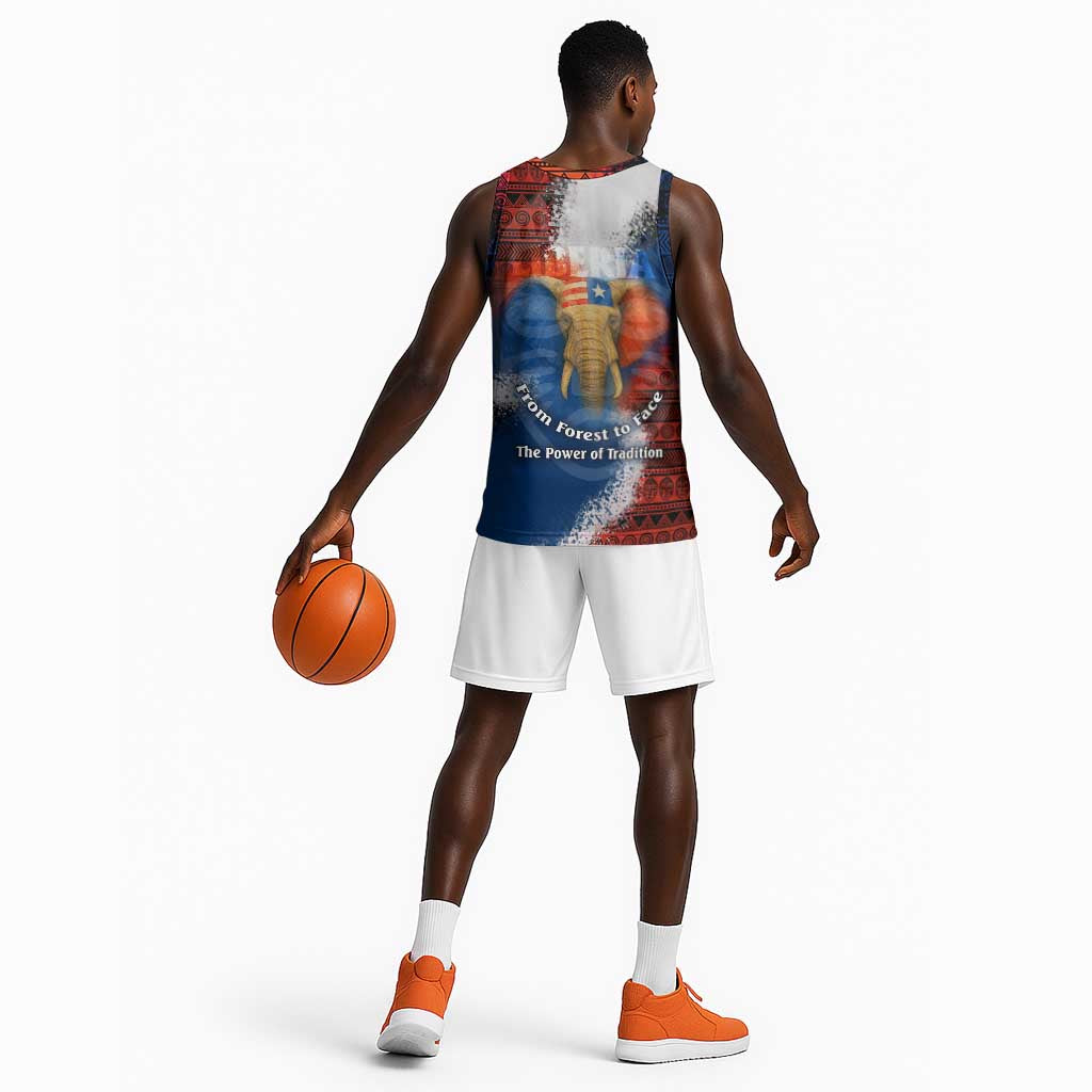 Liberia Elephant Power of Tradition Basketball Jersey Tribal Red Blue Splash TS04