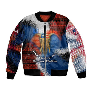 Liberia Elephant Power of Tradition Bomber Jacket Tribal Red Blue Splash - African Pride