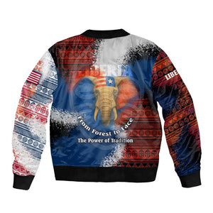 Liberia Elephant Power of Tradition Bomber Jacket Tribal Red Blue Splash - African Pride