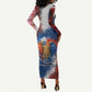 Liberia Elephant Power of Tradition Long Sleeve Bodycon Dress Tribal Red Blue Splash - African Pride