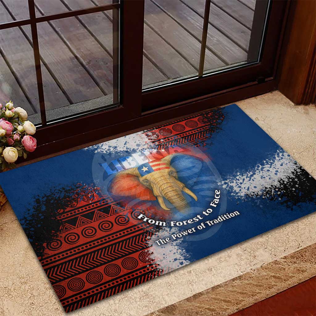 Liberia Elephant Power of Tradition Rubber Doormat Tribal Red Blue Splash - African Pride