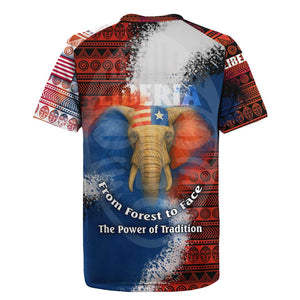 Liberia Elephant Power of Tradition Rugby Jersey Tribal Red Blue Splash - African Pride