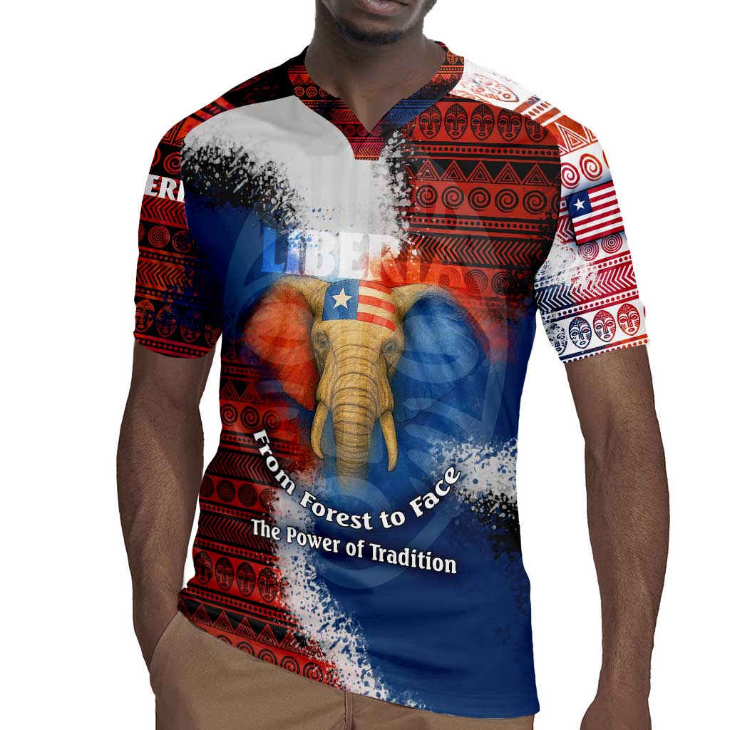 Liberia Elephant Power of Tradition Rugby Jersey Tribal Red Blue Splash - African Pride
