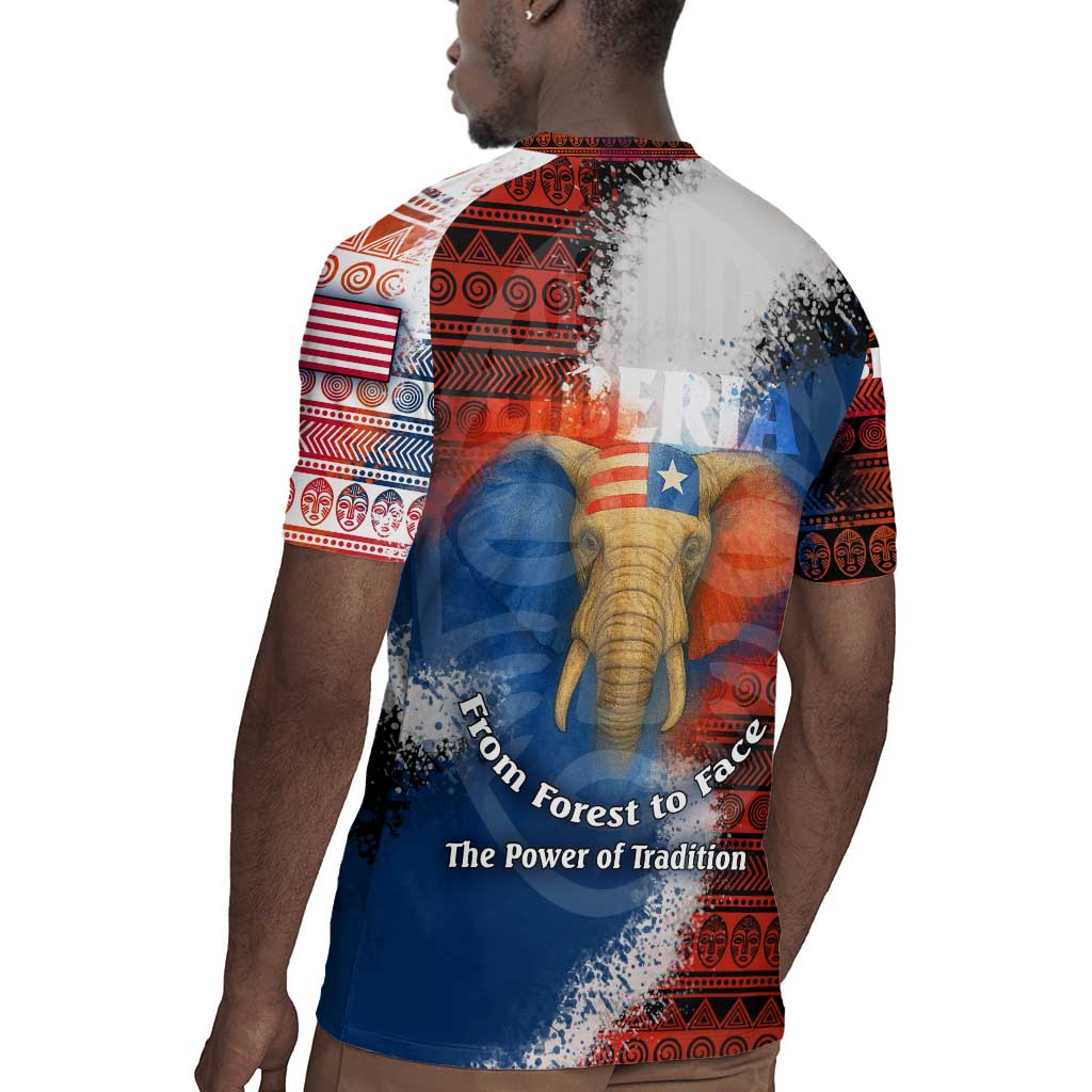 Liberia Elephant Power of Tradition Rugby Jersey Tribal Red Blue Splash - African Pride