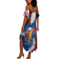 Liberia Elephant Power of Tradition Summer Maxi Dress Tribal Red Blue Splash - African Pride