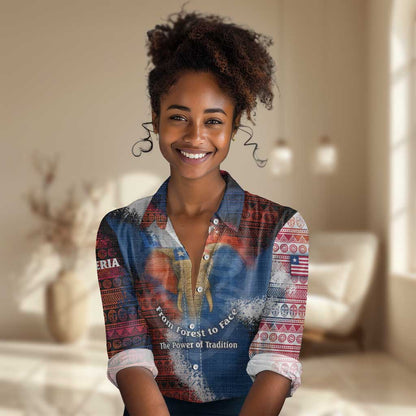 Liberia Elephant Power of Tradition Women Casual Shirt Tribal Red Blue Splash - African Pride