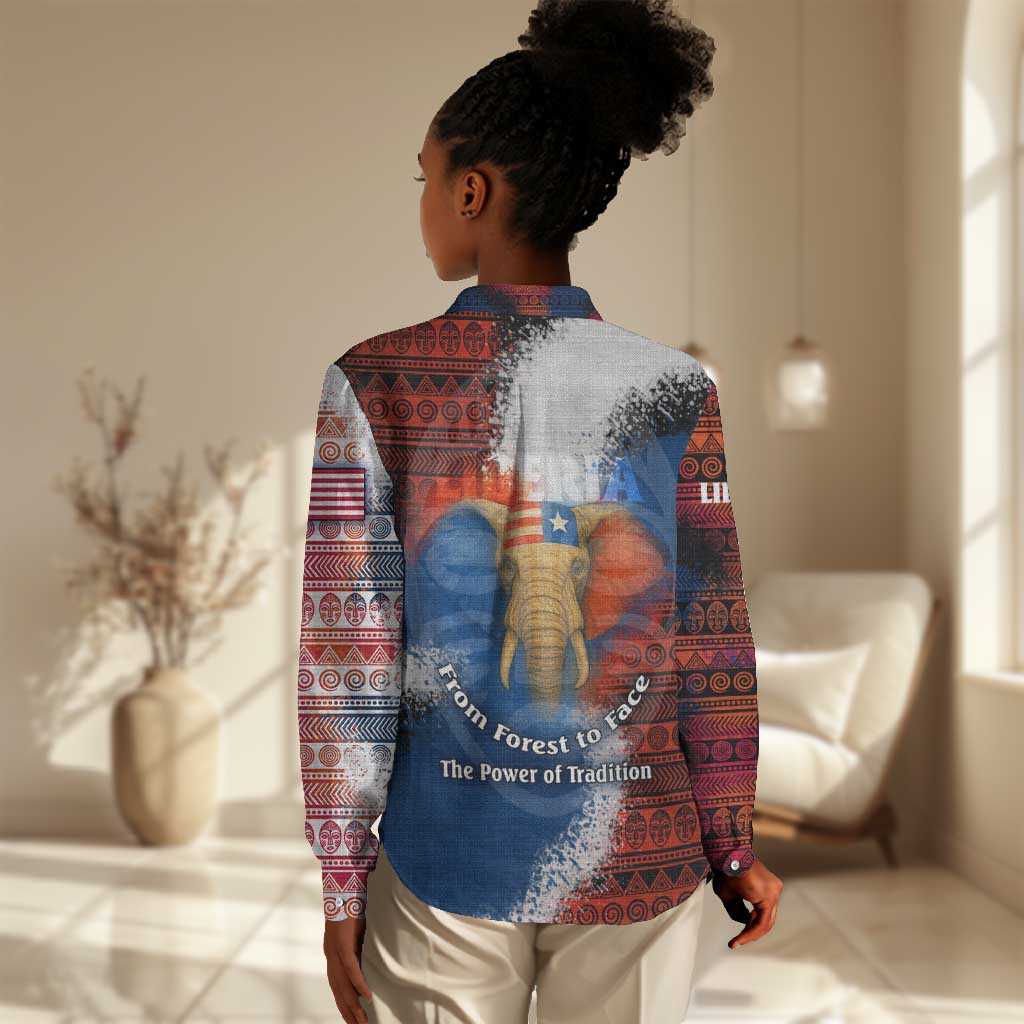 Liberia Elephant Power of Tradition Women Casual Shirt Tribal Red Blue Splash - African Pride