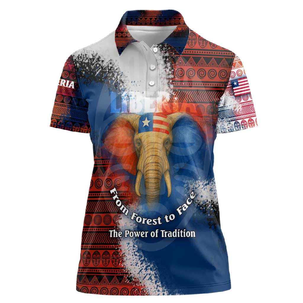Liberia Elephant Power of Tradition Women Polo Shirt Tribal Red Blue Splash - African Pride
