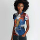Liberia Elephant Power of Tradition Women Polo Shirt Tribal Red Blue Splash - African Pride