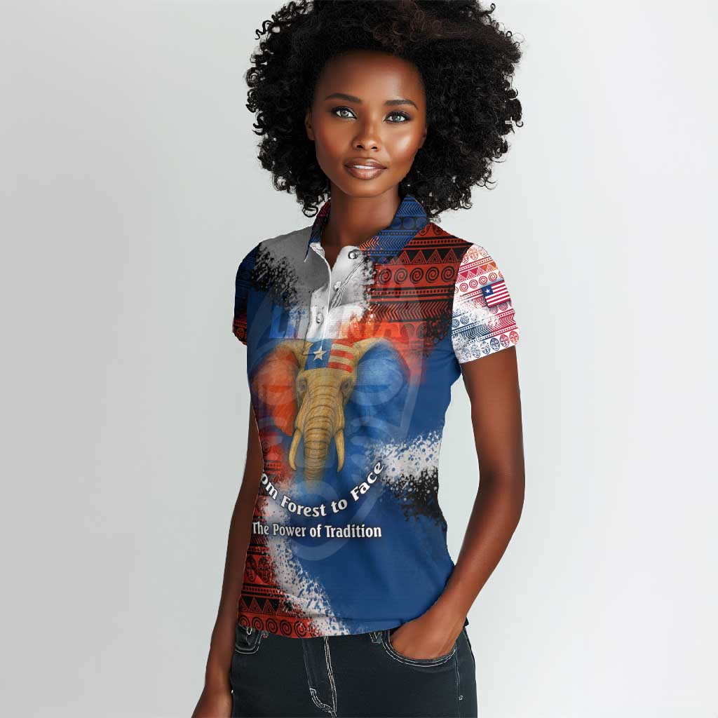 Liberia Elephant Power of Tradition Women Polo Shirt Tribal Red Blue Splash - African Pride