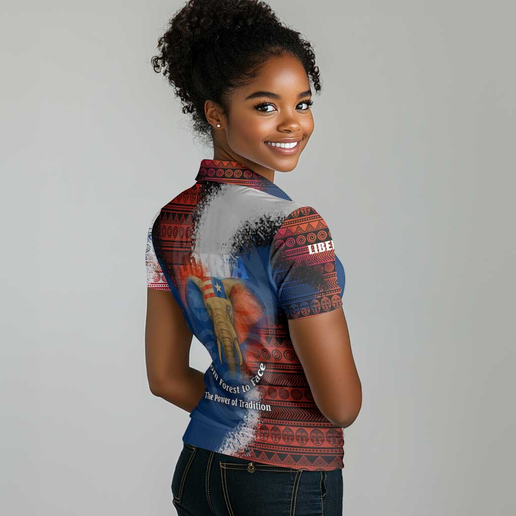 Liberia Elephant Power of Tradition Women Polo Shirt Tribal Red Blue Splash - African Pride