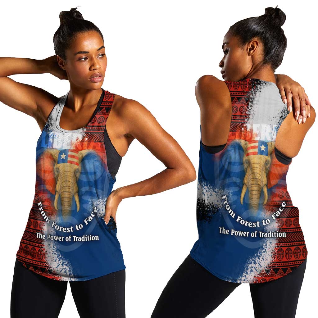 Liberia Elephant Power of Tradition Women Racerback Tank Tribal Red Blue Splash - African Pride