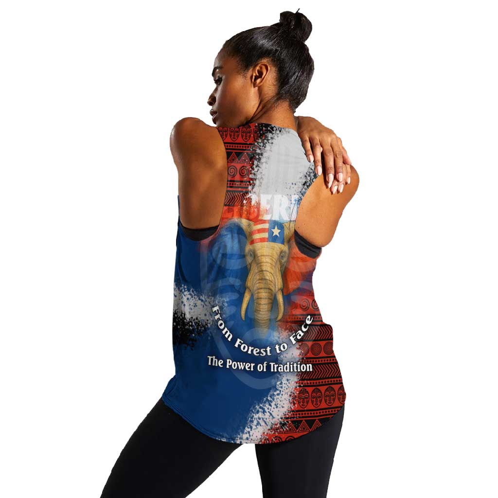 Liberia Elephant Power of Tradition Women Racerback Tank Tribal Red Blue Splash - African Pride