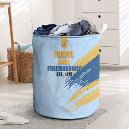 Prince Hall Freemasonry Laundry Basket Vintage Brush Stroke Masonic Blue Gold Graphic