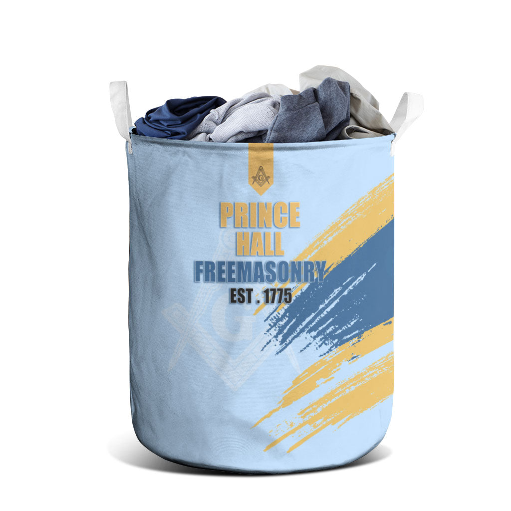 Prince Hall Freemasonry Laundry Basket Vintage Brush Stroke Masonic Blue Gold Graphic