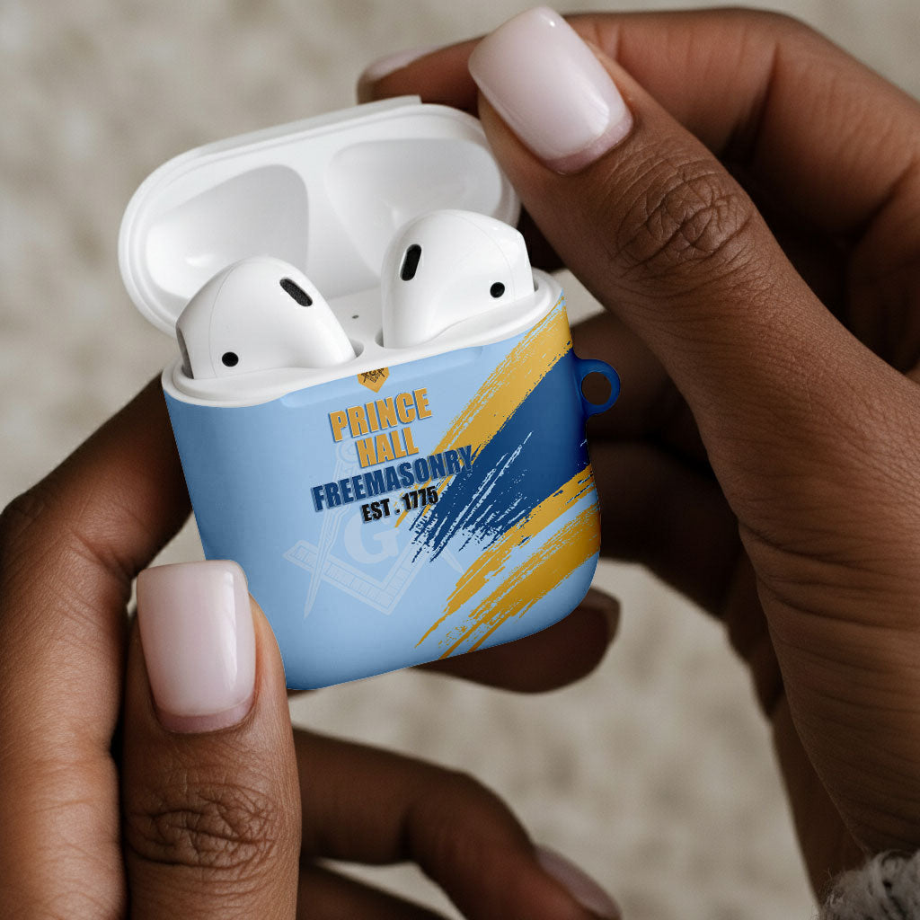Prince Hall Freemasonry AirPods Case Vintage Brush Stroke Masonic Blue Gold Graphic