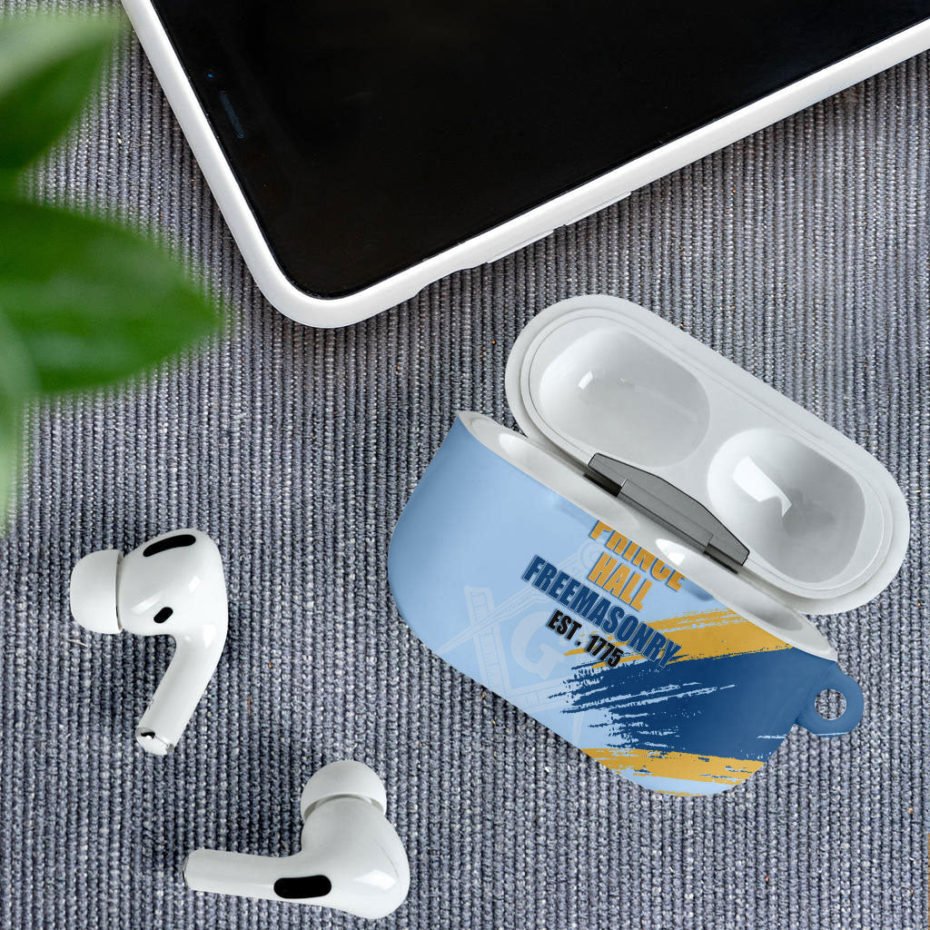 Prince Hall Freemasonry AirPods Case Vintage Brush Stroke Masonic Blue Gold Graphic
