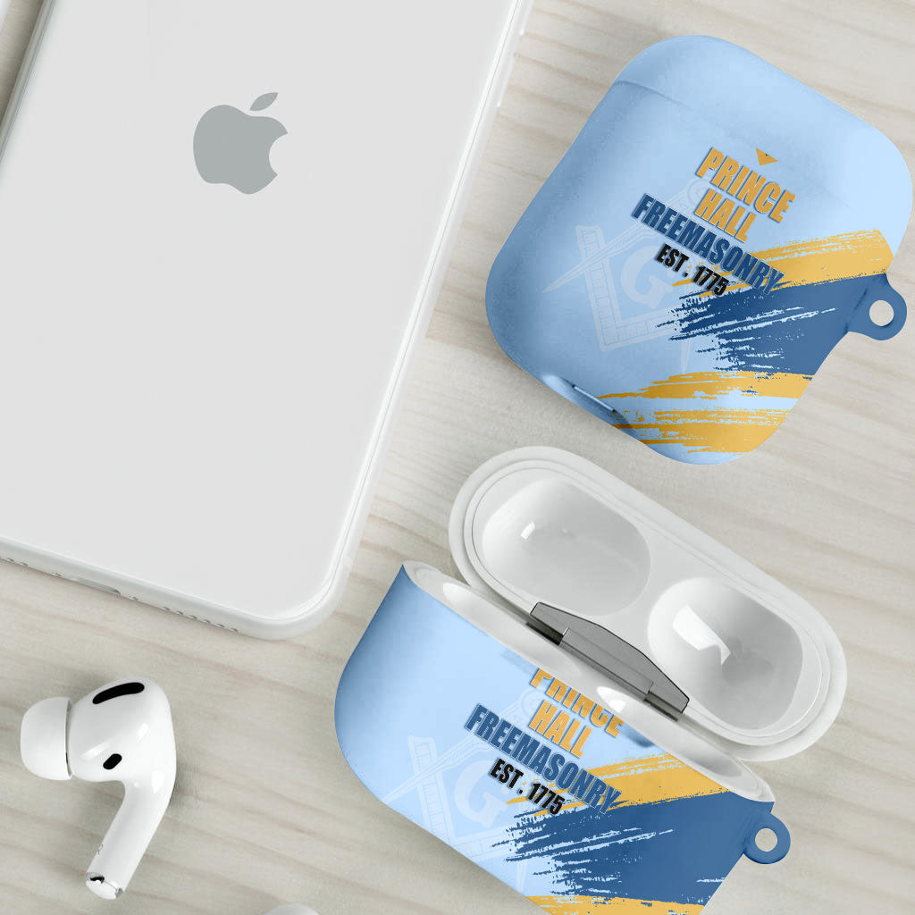 Prince Hall Freemasonry AirPods Case Vintage Brush Stroke Masonic Blue Gold Graphic