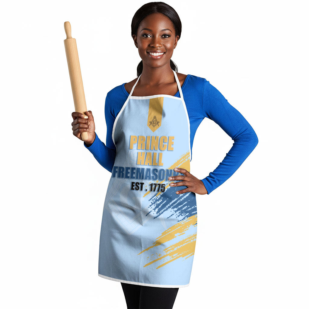 Prince Hall Freemasonry Apron Vintage Brush Stroke Masonic Blue Gold Graphic