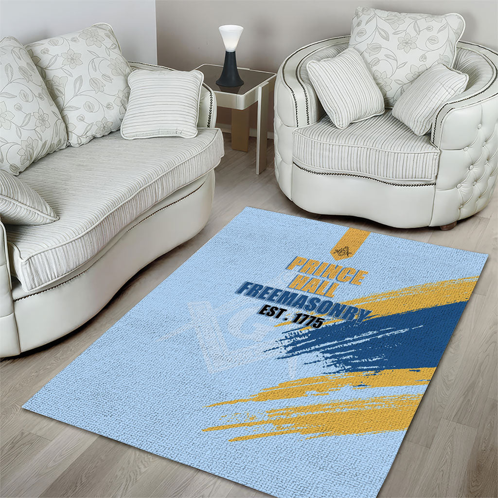 Prince Hall Freemasonry Area Rug Vintage Brush Stroke Masonic Blue Gold Graphic