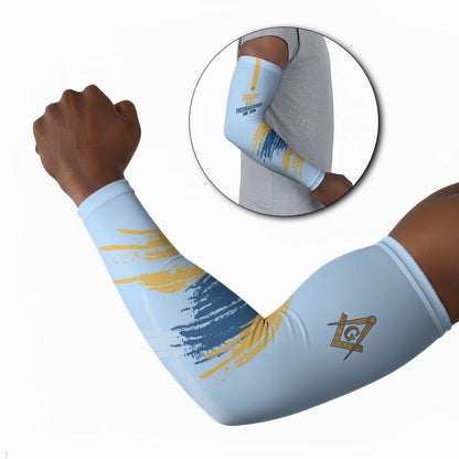 Prince Hall Freemasonry Arm Sleeves Vintage Brush Stroke Masonic Blue Gold Graphic