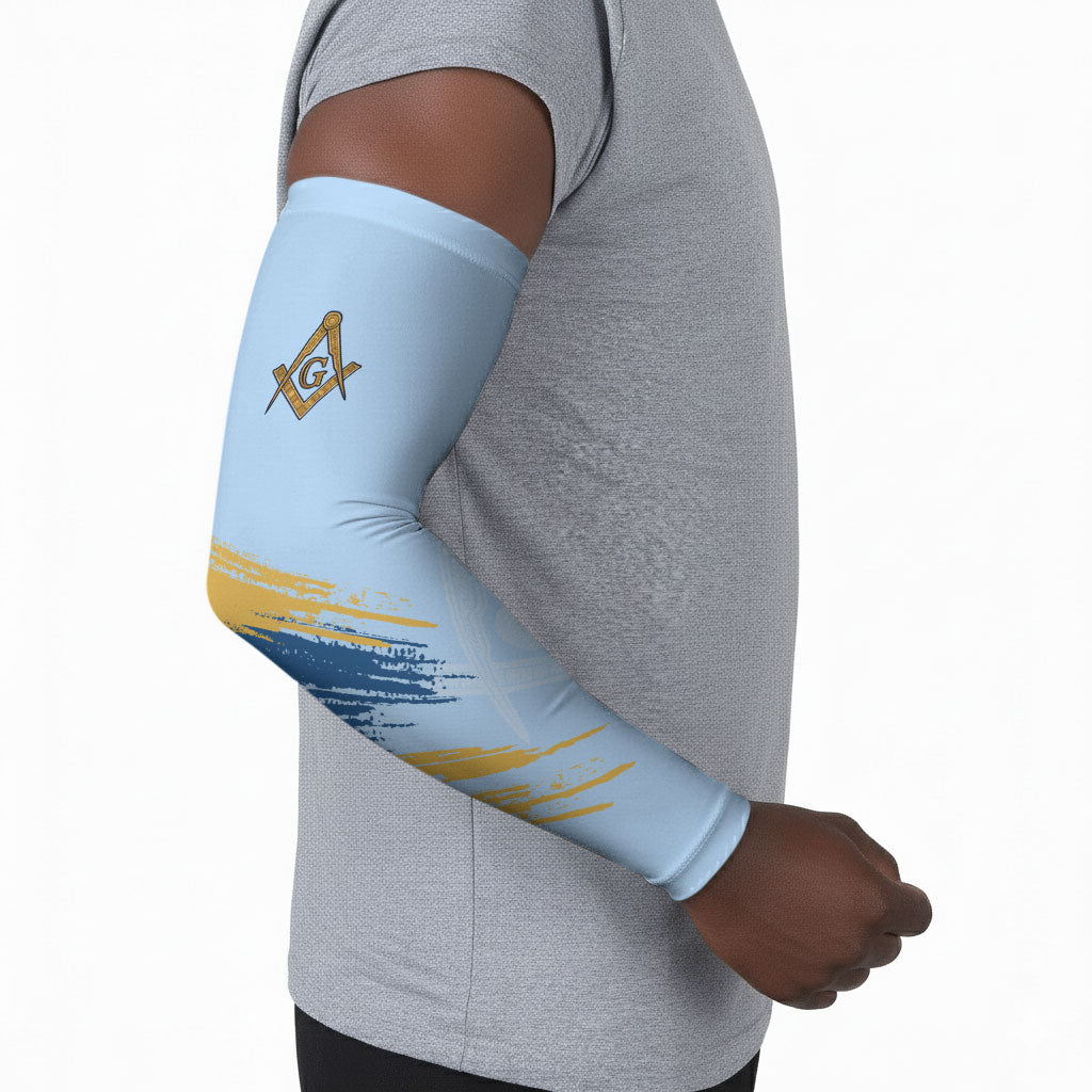 Prince Hall Freemasonry Arm Sleeves Vintage Brush Stroke Masonic Blue Gold Graphic