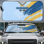 Prince Hall Freemasonry Auto Sun Shade Vintage Brush Stroke Masonic Blue Gold Graphic