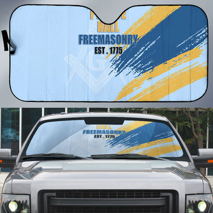 Prince Hall Freemasonry Auto Sun Shade Vintage Brush Stroke Masonic Blue Gold Graphic