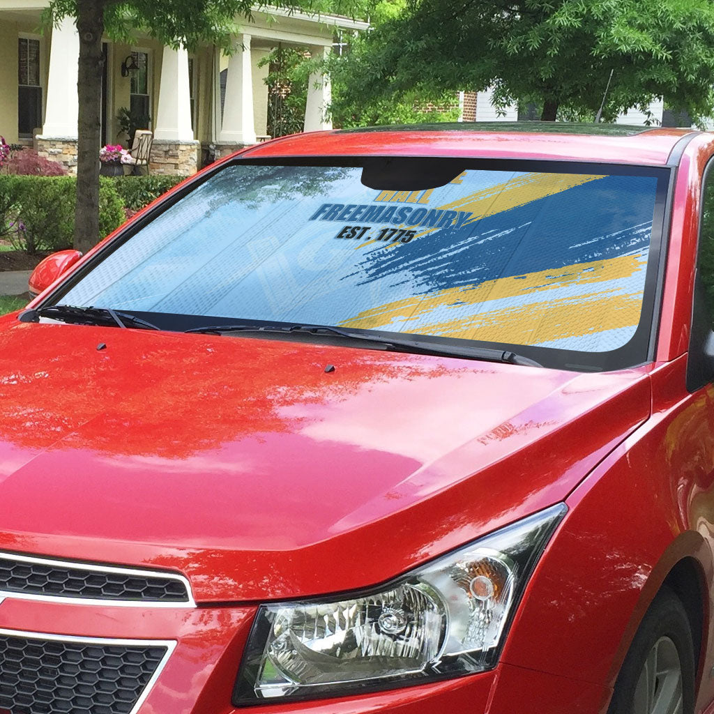 Prince Hall Freemasonry Auto Sun Shade Vintage Brush Stroke Masonic Blue Gold Graphic