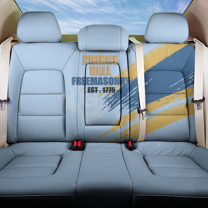 Prince Hall Freemasonry Back Car Seat Cover Vintage Brush Stroke Masonic Blue Gold Graphic