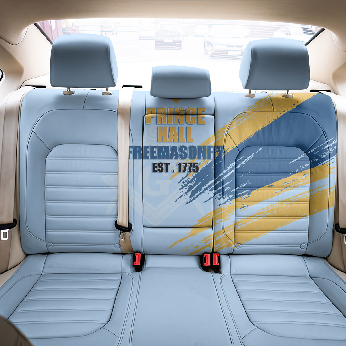 Prince Hall Freemasonry Back Car Seat Cover Vintage Brush Stroke Masonic Blue Gold Graphic