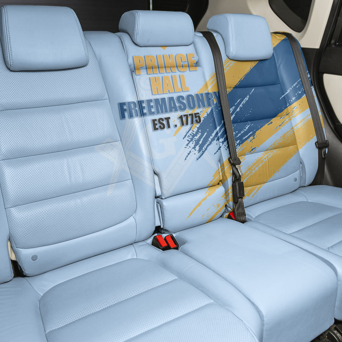 Prince Hall Freemasonry Back Car Seat Cover Vintage Brush Stroke Masonic Blue Gold Graphic