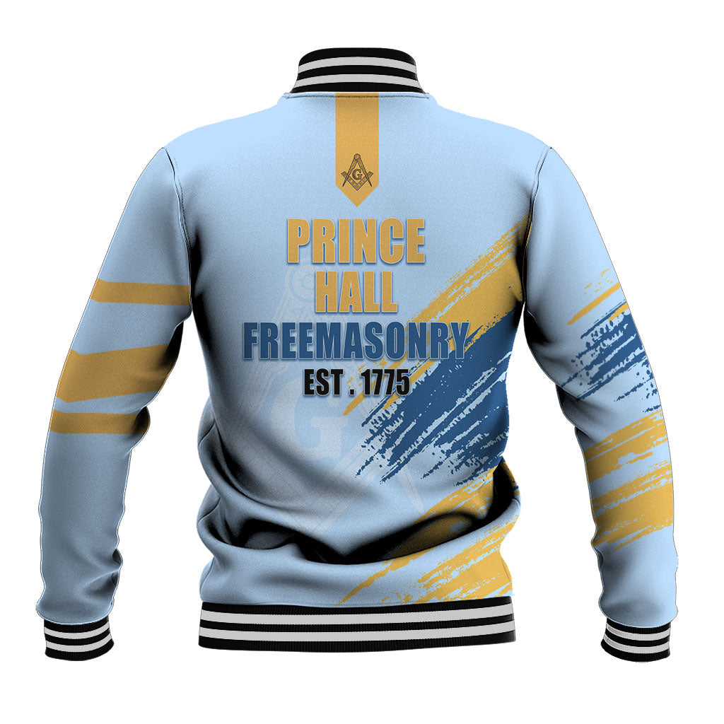 Prince Hall Freemasonry Baseball Jacket Vintage Brush Stroke Masonic Blue Gold Graphic