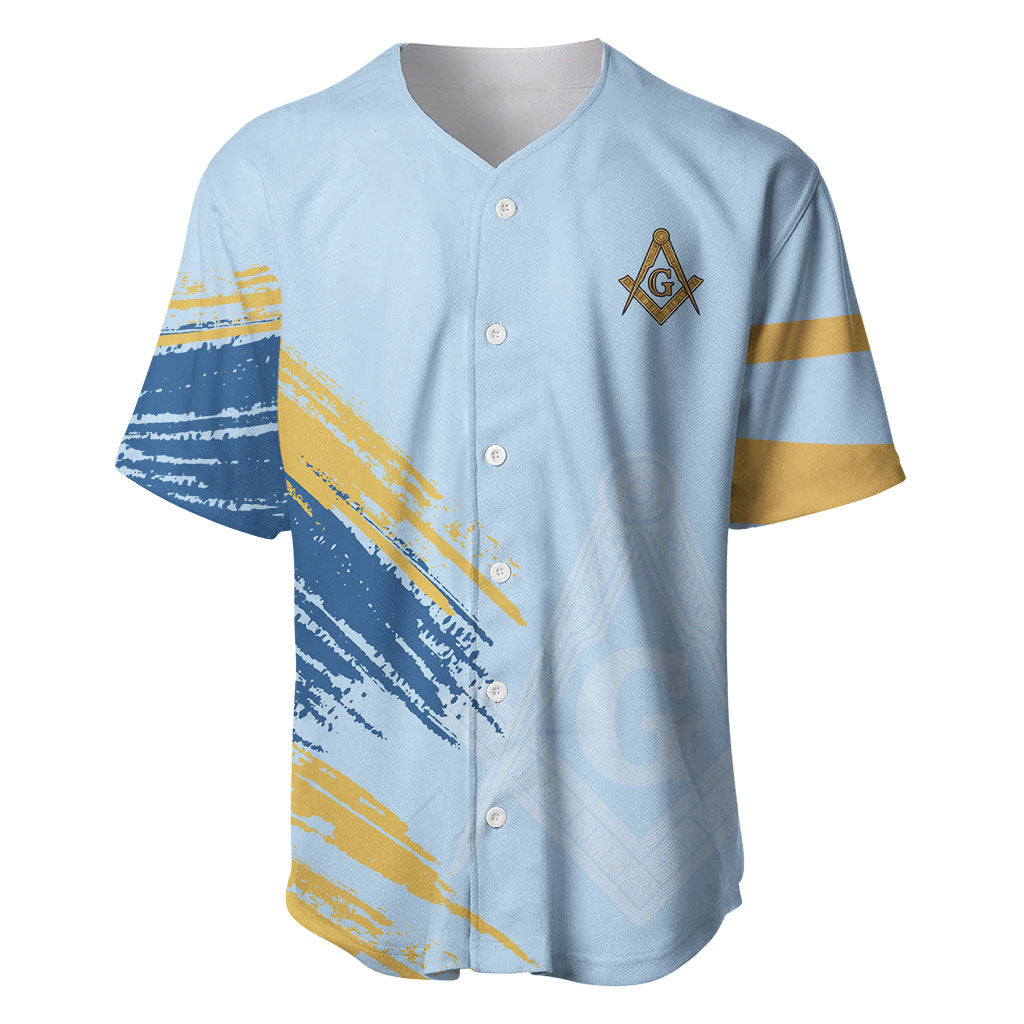 Prince Hall Freemasonry Baseball Jersey Vintage Brush Stroke Masonic Blue Gold Graphic