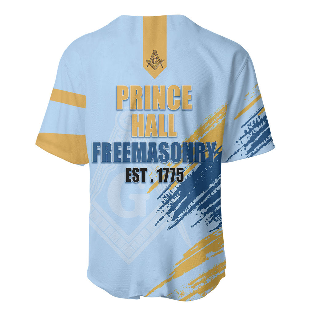 Prince Hall Freemasonry Baseball Jersey Vintage Brush Stroke Masonic Blue Gold Graphic