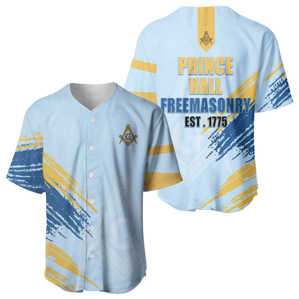 Prince Hall Freemasonry Baseball Jersey Vintage Brush Stroke Masonic Blue Gold Graphic