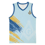 Prince Hall Freemasonry Basketball Jersey Vintage Brush Stroke Masonic Blue Gold Graphic