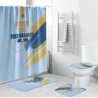 Prince Hall Freemasonry Bathroom Set Vintage Brush Stroke Masonic Blue Gold Graphic