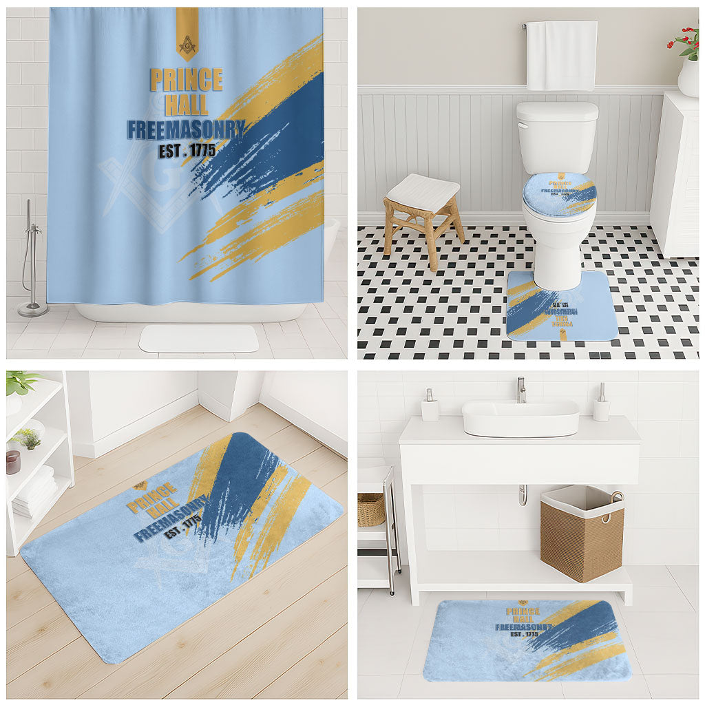 Prince Hall Freemasonry Bathroom Set Vintage Brush Stroke Masonic Blue Gold Graphic